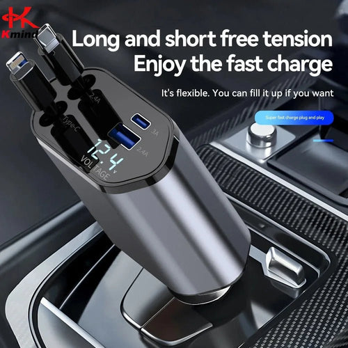 4 - In - 1 Charger Adapter Car Cigarette Lighter Phone Charger 120W Fast Charging Flash Charging Retractable Car Charging - Voltify